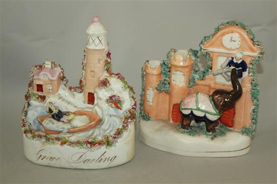 Five Staffordshire pottery vignettes, mid 19th century, 11 - 18cm., some restorations